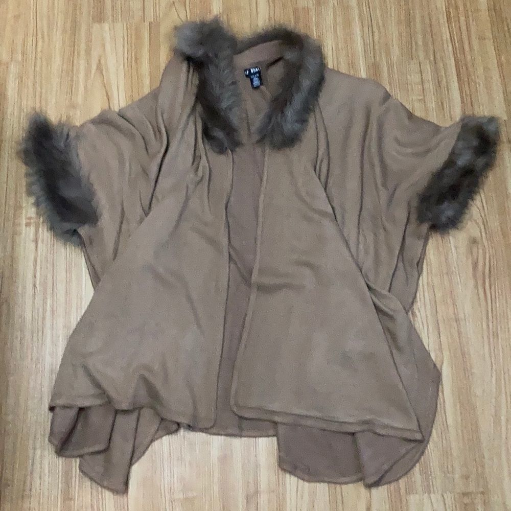 Vegan Fur Trimed Duster Euc